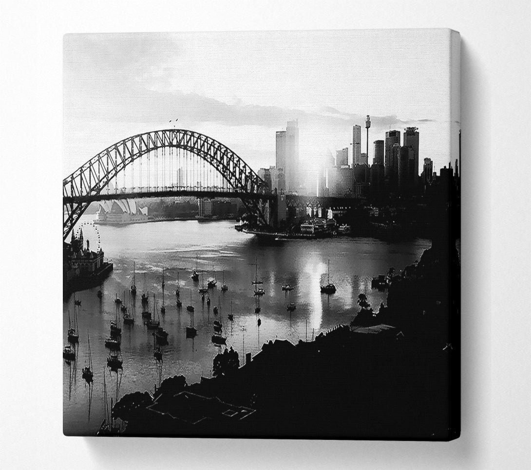  A Canvas Print of Sydney Harbour Sun Blaze B n W Canvas Print