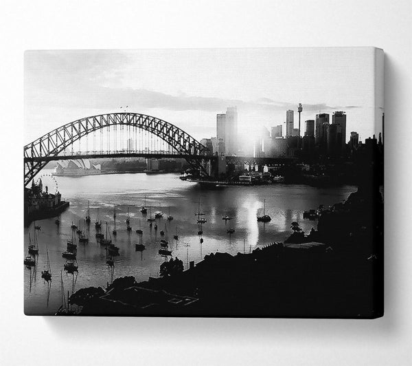  A Canvas Print of Sydney Harbour Sun Blaze B n W Canvas Print