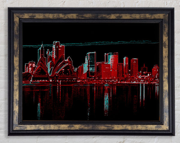 Sydney Skyline Opera House Red Framed Print