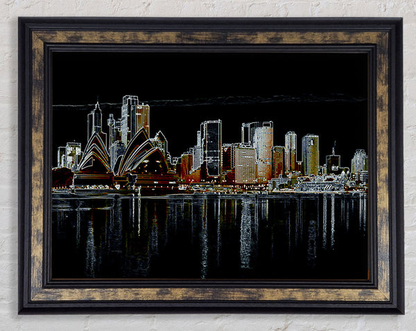 Sydney Skyline Opera House Psychedelic Framed Print