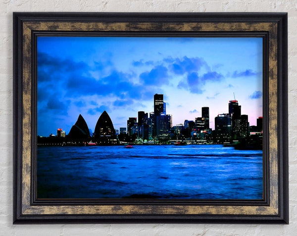 Syndey Opera House Afar Blue Framed Print