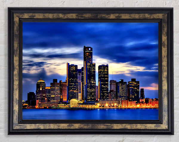 The City Of Lights Blue Golden Framed Print