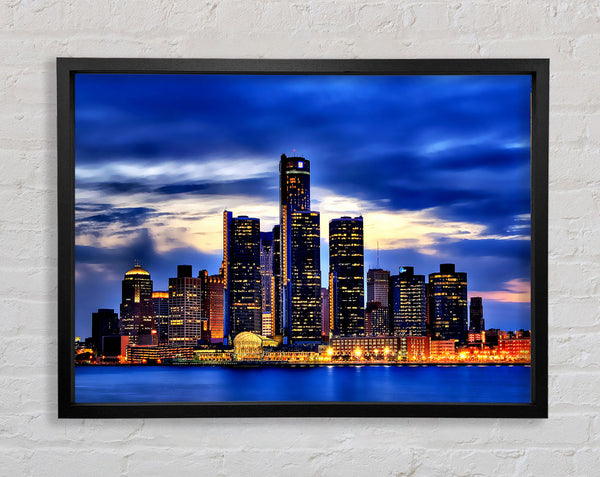 The City Of Lights Blue Golden Framed Print