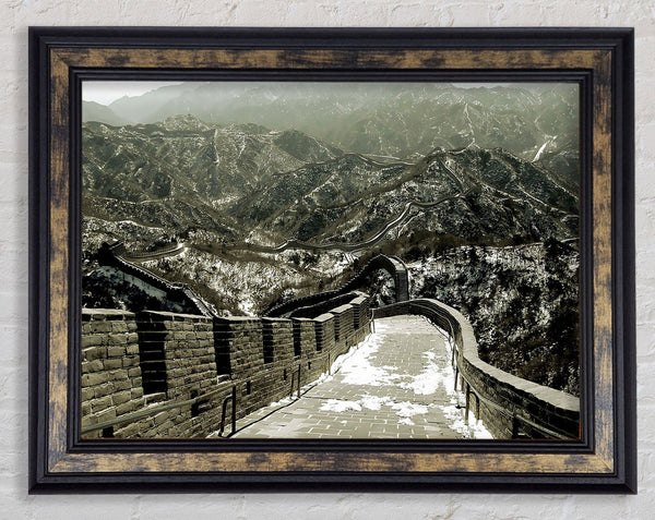 The Great Wall Of China Sepia Framed Print