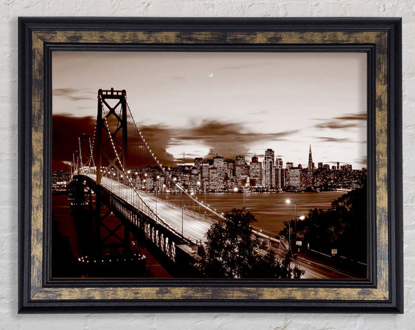 The Road To New York City Brown Framed Print
