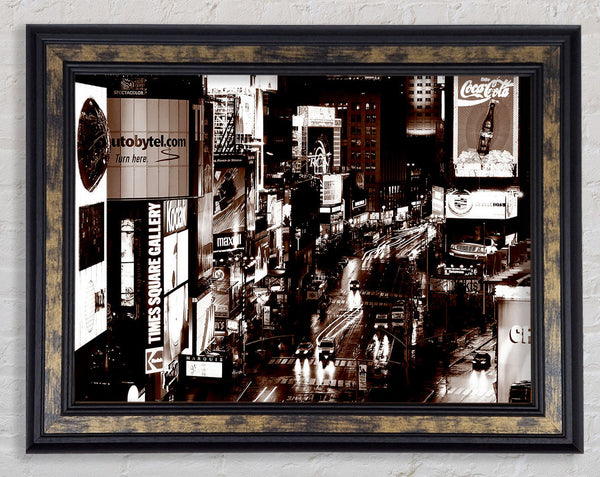 Times Square New York Brown Framed Print