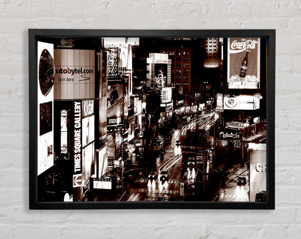 Times Square New York Brown Framed Print