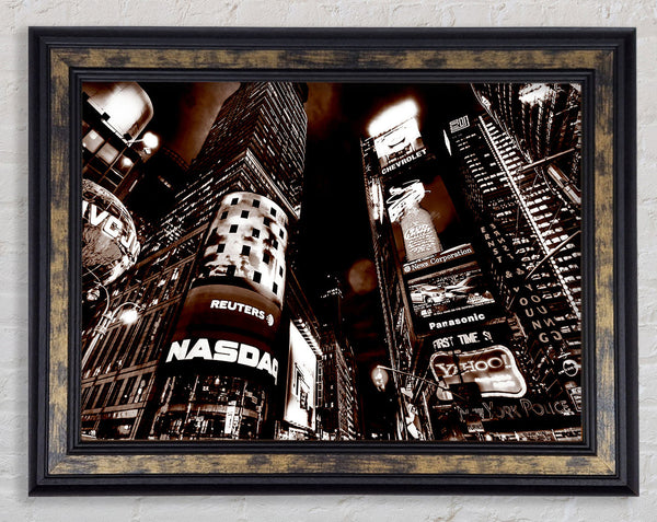 Times Square New York City Brown Framed Print