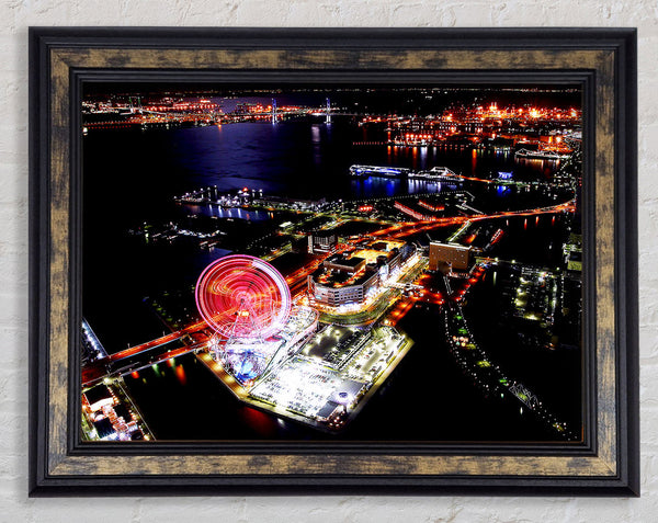 Tokyo City Funfair Night Lights Framed Print