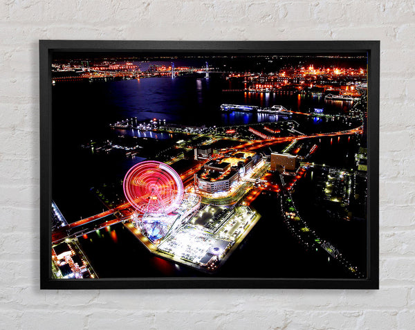 Tokyo City Funfair Night Lights Framed Print