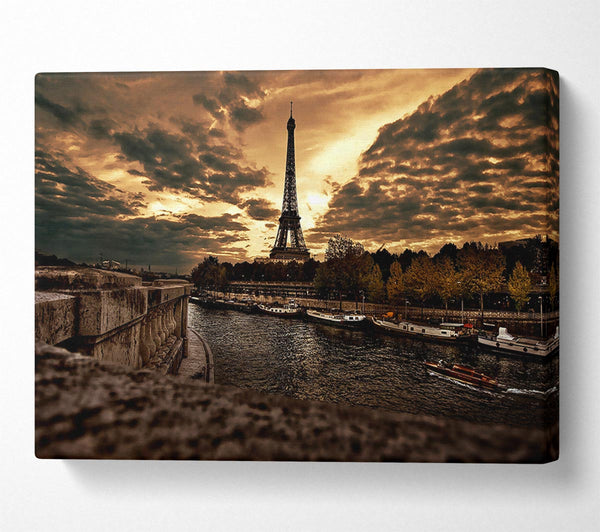  A Canvas Print of Eiffel Tower Sepia Clouds Canvas Art