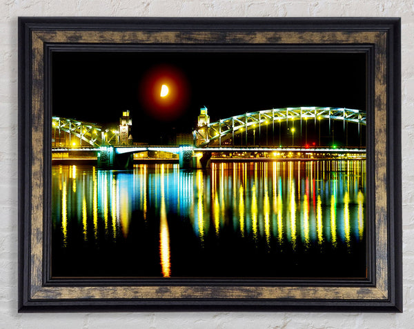 Twin Bridge Moonlight Framed Print