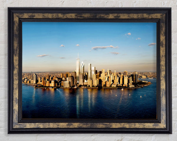 View Of New York In Golden Sunlight Framed Print
