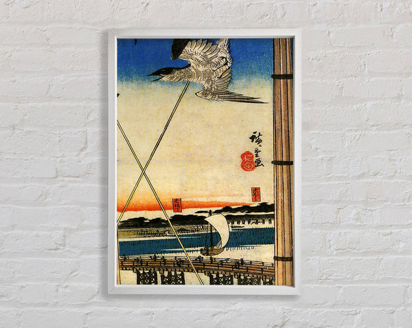 Hiroshige A Cuckoo Flying Past Masts Framed Print