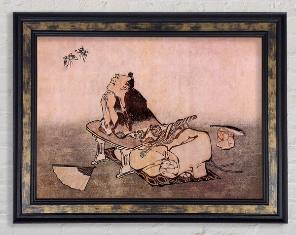 Hokusai A Philosopher Looking At Two Butterflies Framed Print