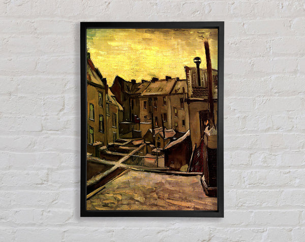 Van Gogh Backyards Of Old Houses In Antwerp In The Snow Framed Print