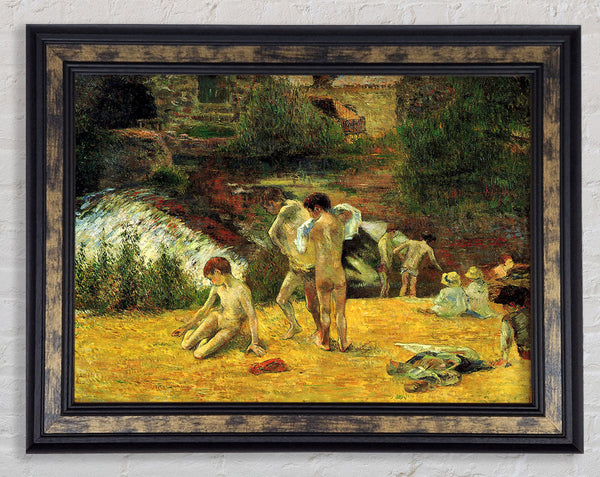 Gauguin Bathing In The Mill Of Bois D Amour Framed Print