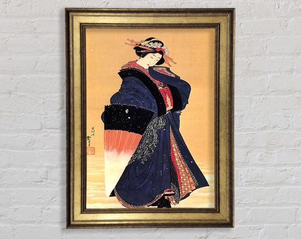 Hokusai Beauty With Umbrella In The Snow Framed Print