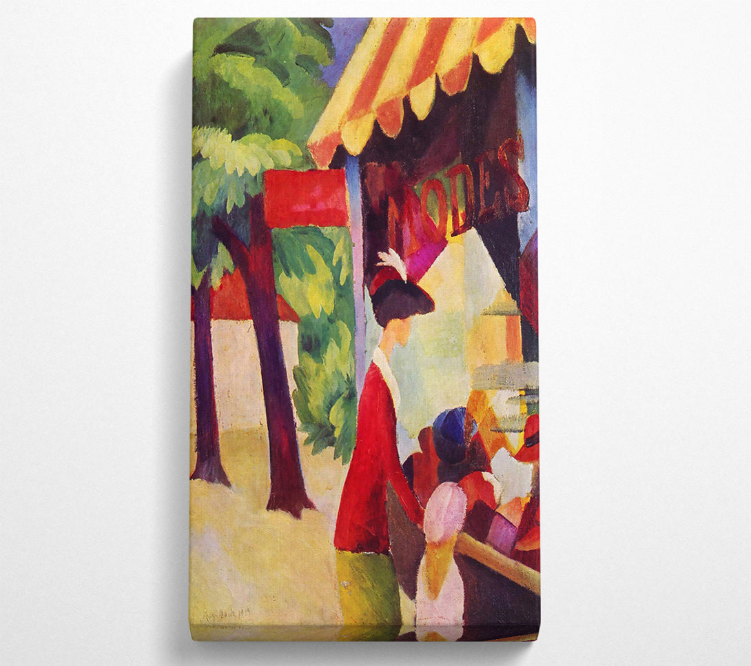  A Canvas Print of August Macke Before Hutladen Woman With A Red Jacket And Child Canvas Wall Art