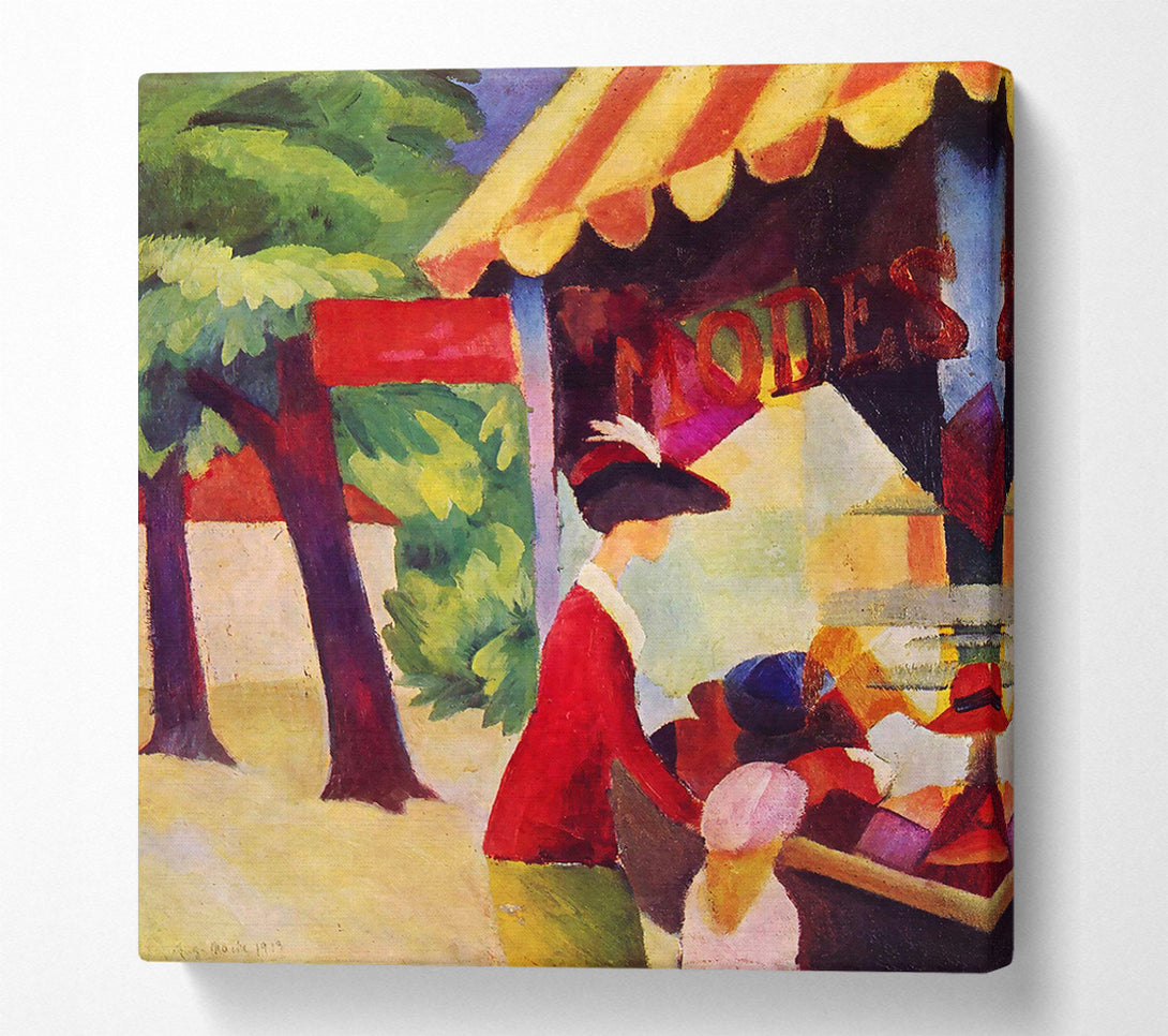  A Canvas Print of August Macke Before Hutladen Woman With A Red Jacket And Child Canvas Wall Art