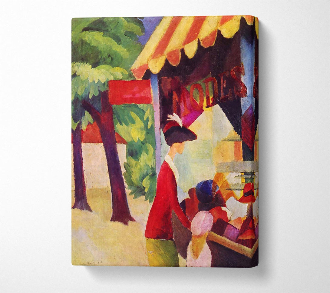  A Canvas Print of August Macke Before Hutladen Woman With A Red Jacket And Child Canvas Wall Art