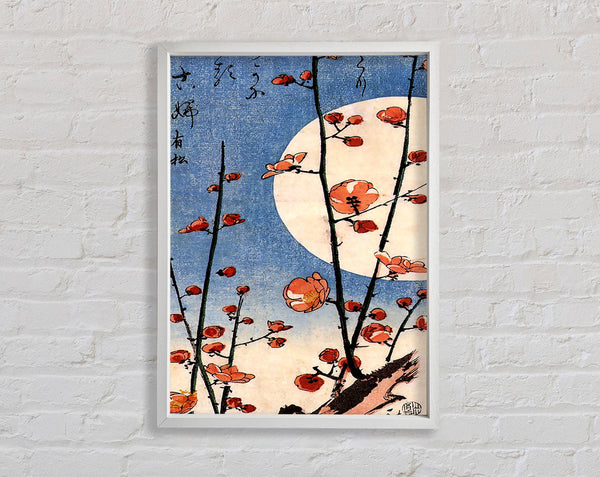 Hiroshige Blooming Plum Tree With Full Moon Framed Print