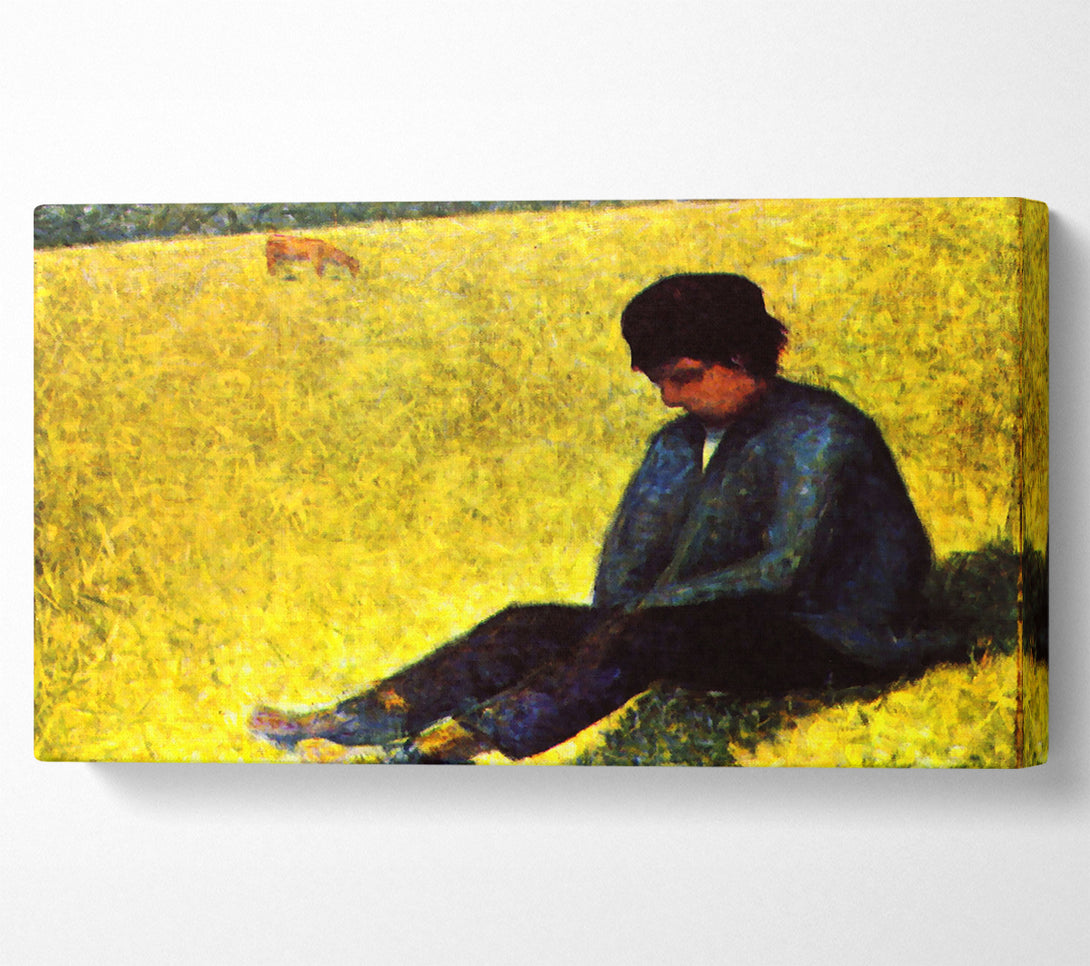  A Canvas Print of Seurat Boy Sitting On A Lawn Canvas Wall Art