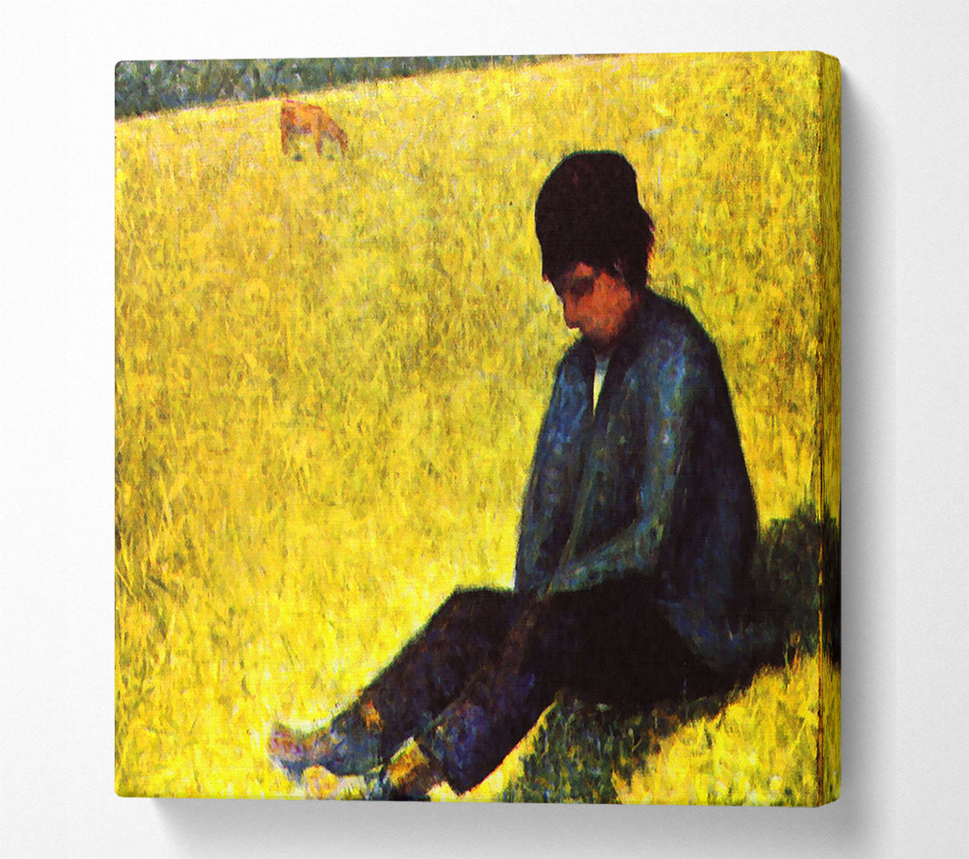  A Canvas Print of Seurat Boy Sitting On A Lawn Canvas Wall Art