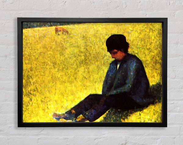 Seurat Boy Sitting On A Lawn Framed Print