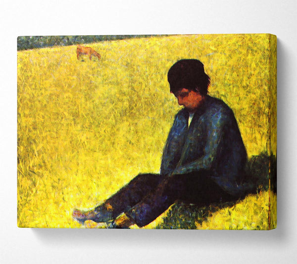  A Canvas Print of Seurat Boy Sitting On A Lawn Canvas Wall Art