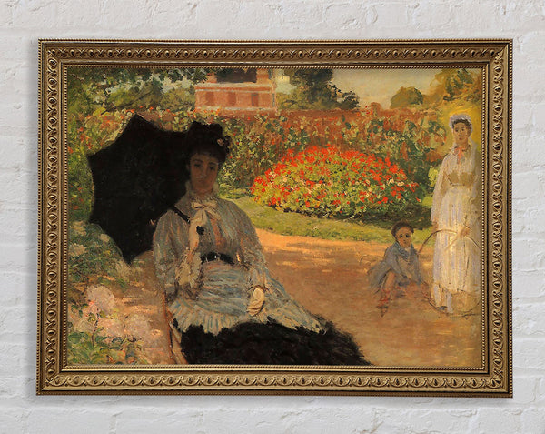 Monet Camille In The Garden With Jean And His Nanny Framed Print