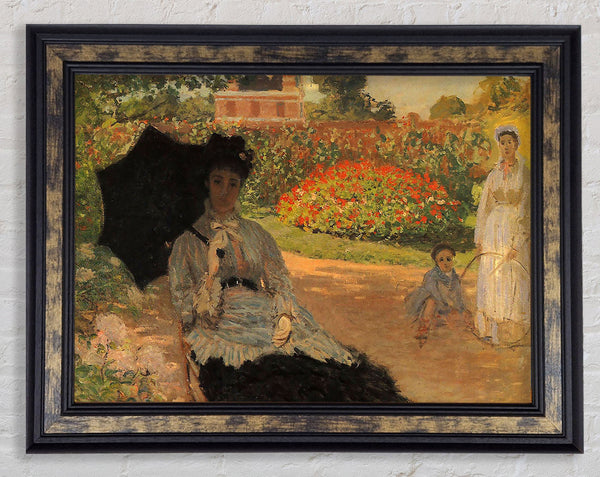 Monet Camille In The Garden With Jean And His Nanny Framed Print