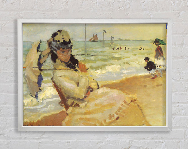 Monet Camille On The Beach At Trouville Framed Print