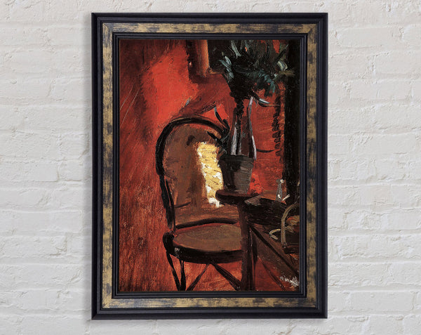 Anna Ancher Chair With A Plant In Front Of Red Wall Framed Print