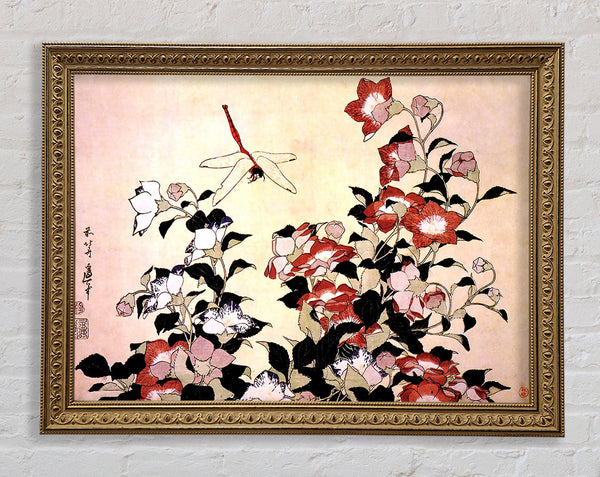 Hokusai Chinese Bell Flower And Dragon-Fly Framed Print