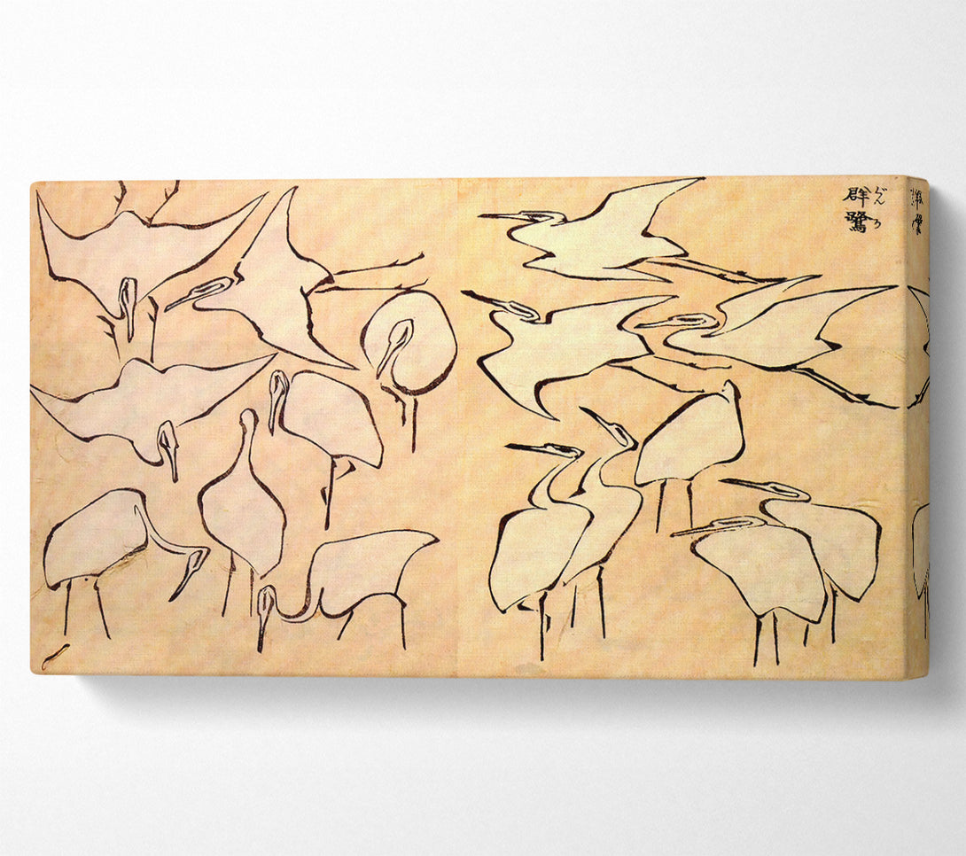  A Canvas Print of Hokusai Cranes Canvas Print