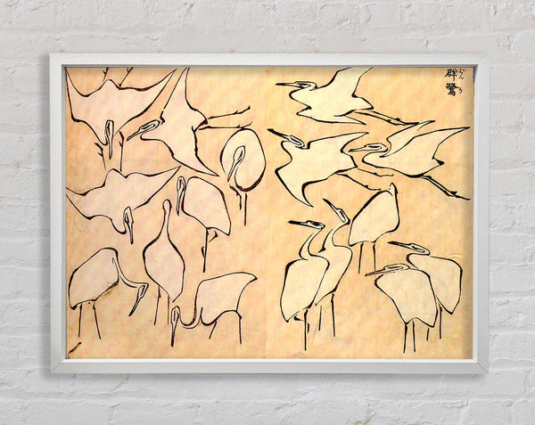 Hokusai Cranes Framed Print