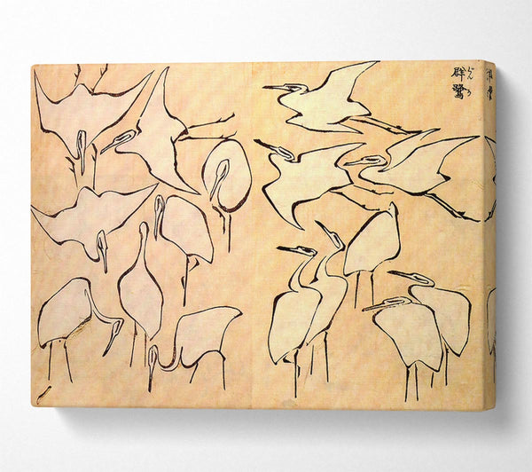  A Canvas Print of Hokusai Cranes Canvas Print