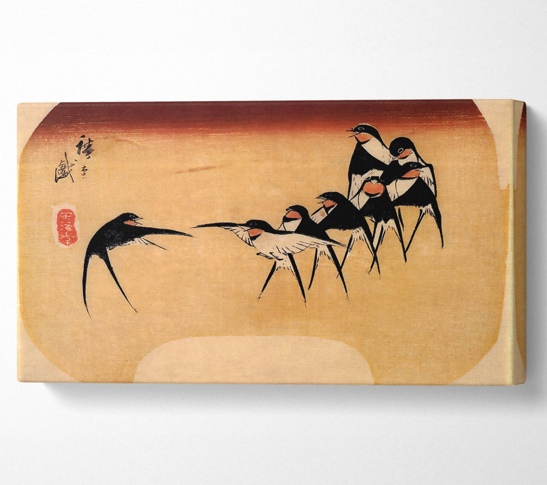  A Canvas Print of Hiroshige Dancing Swallows Canvas Art