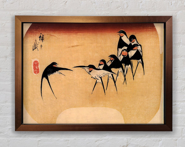 Hiroshige Dancing Swallows Framed Print