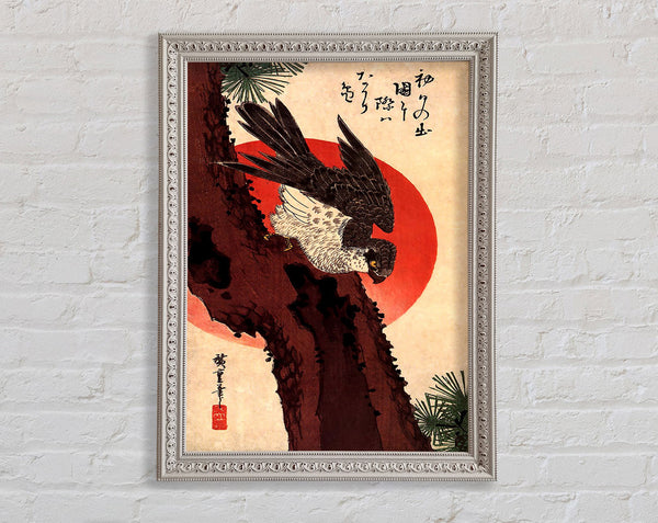 Hiroshige Falcon On A Pine With Rising Sun Framed Print