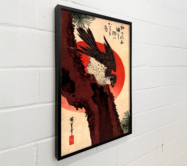 Hiroshige Falcon On A Pine With Rising Sun