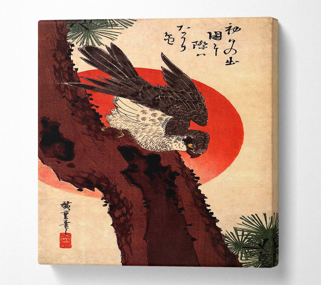  A Canvas Print of Hiroshige Falcon On A Pine With Rising Sun Canvas Art