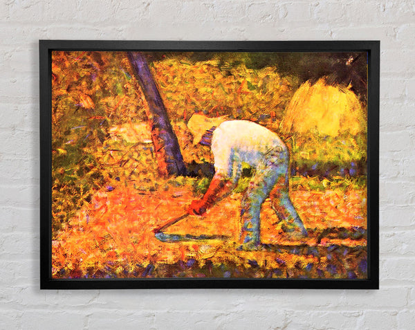 Seurat Farmer With Hoe Framed Print