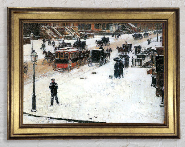 Hassam Fifth Avenue In Winter Framed Print