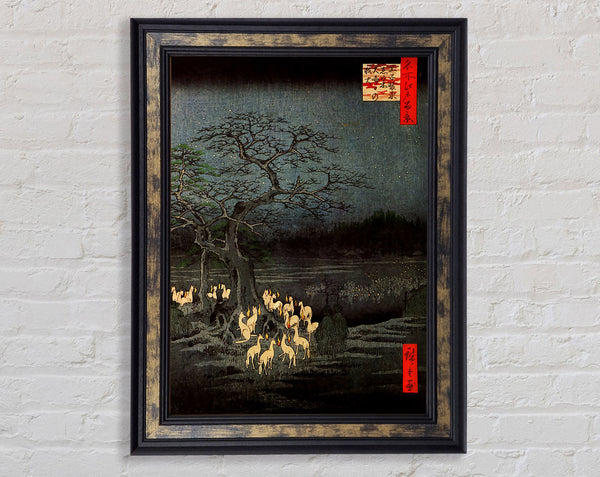 Hiroshige Fire Foxes Framed Print
