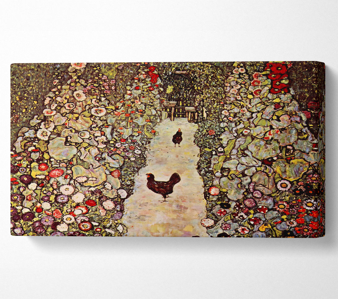  A Canvas Print of Klimt Garden Path With Chickens Canvas Wall Art