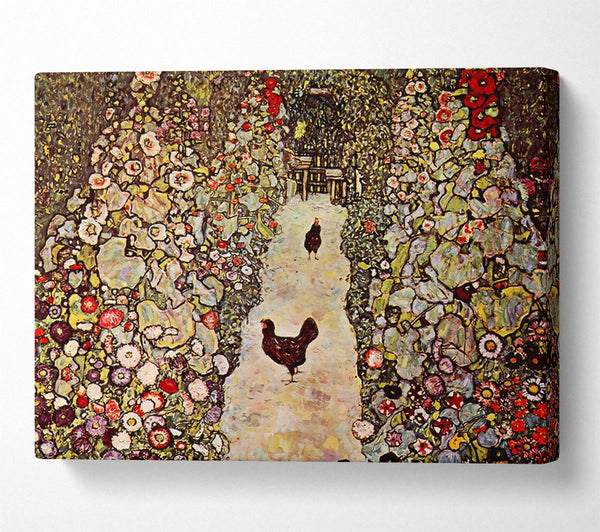  A Canvas Print of Klimt Garden Path With Chickens Canvas Wall Art