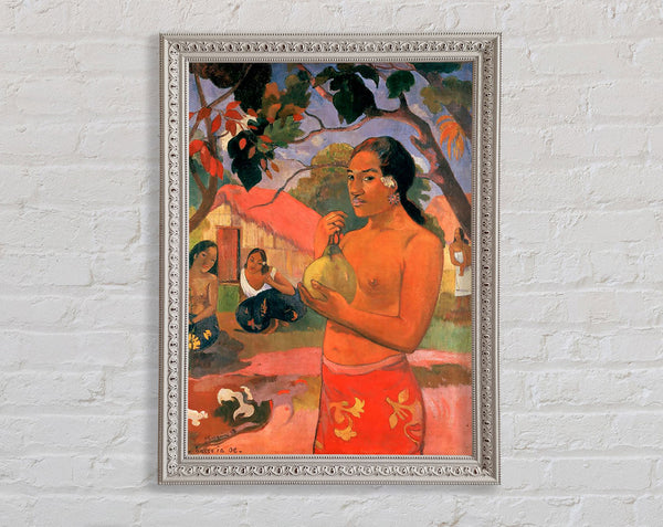 Gauguin Woman Holding A Fruit Framed Print