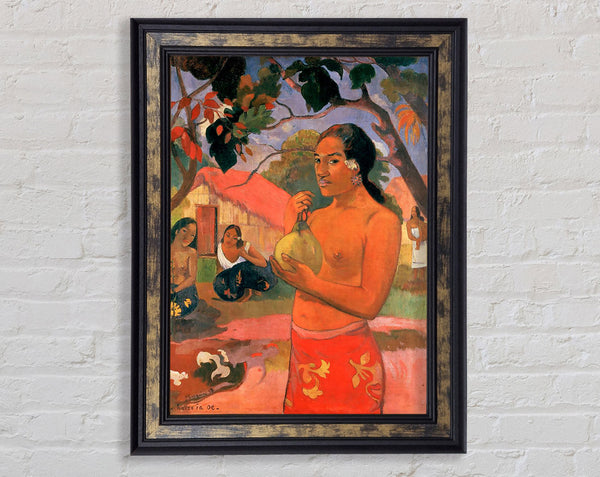Gauguin Woman Holding A Fruit Framed Print